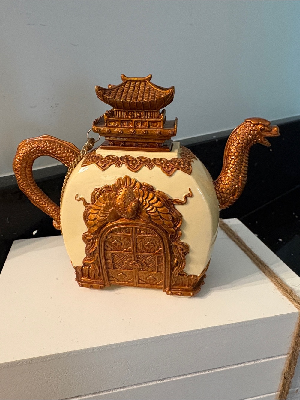 Nini MINI Teapot Golden Dragon Oriental Japan Asian Hand Painted w/Top Vintage